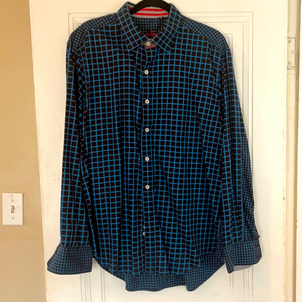 Robert Graham 2XL Men’s Dress Shirt, Blue/Black